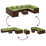 10 részes barna polyrattan kerti bútorszett párnákkal 6