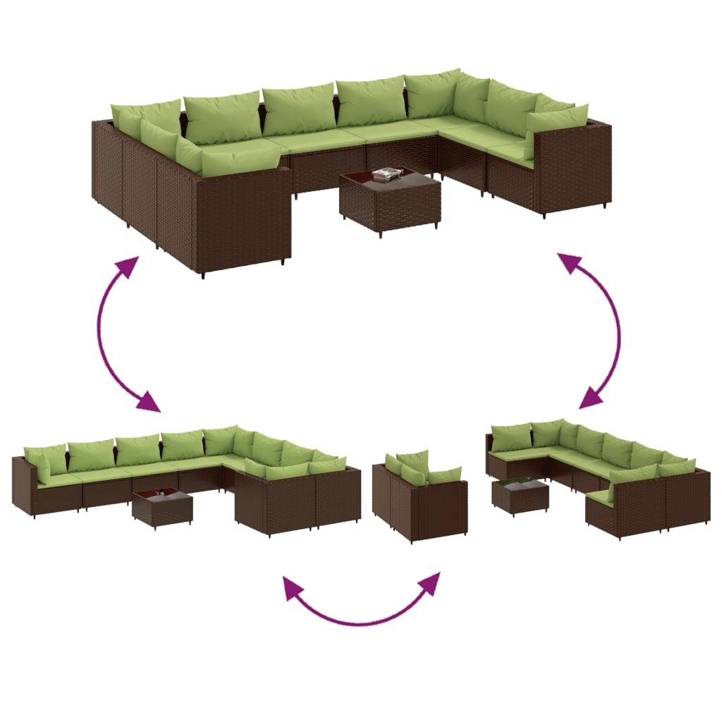 10 részes barna polyrattan kerti bútorszett párnákkal 6