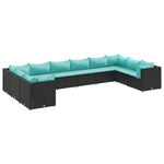 10 részes fekete polyrattan kerti ülőgarnitúra párnákkal 2