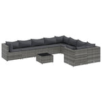 10 részes szürke polyrattan kerti ülőgarnitúra párnákkal 2