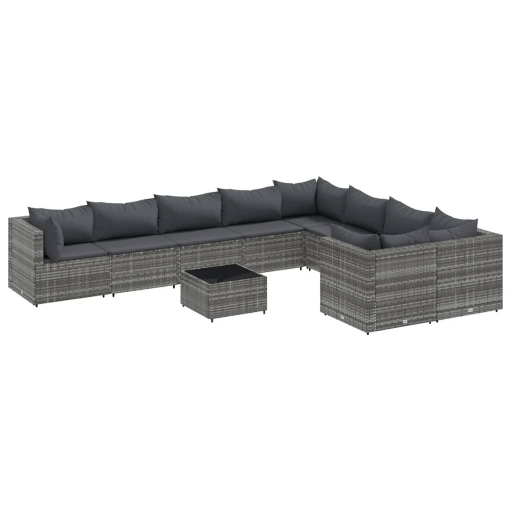 10 részes szürke polyrattan kerti ülőgarnitúra párnákkal 2