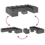 10 részes szürke polyrattan kerti ülőgarnitúra párnákkal 6