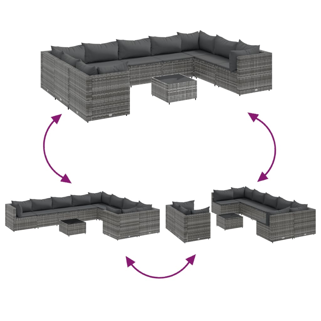 10 részes szürke polyrattan kerti ülőgarnitúra párnákkal 6