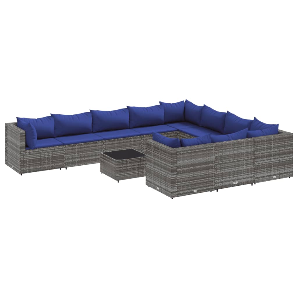 11 részes szürke polyrattan kerti ülőgarnitúra párnákkal 2