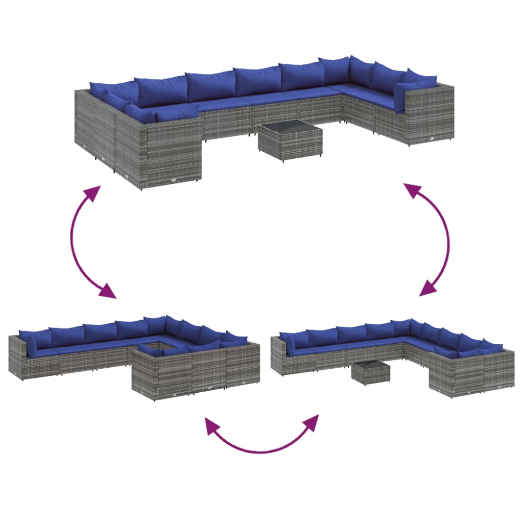 11 részes szürke polyrattan kerti ülőgarnitúra párnákkal 6