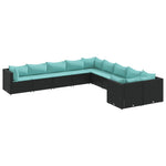 10 részes fekete polyrattan kerti ülőgarnitúra párnákkal 2