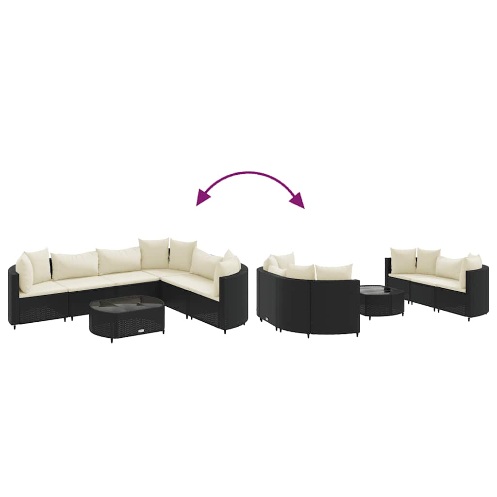 7 részes fekete polyrattan kerti ülőgarnitúra párnával 6