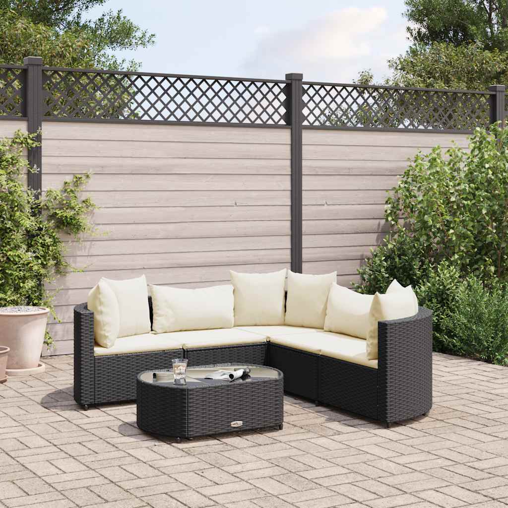 6 részes fekete polyrattan kerti ülőgarnitúra párnákkal