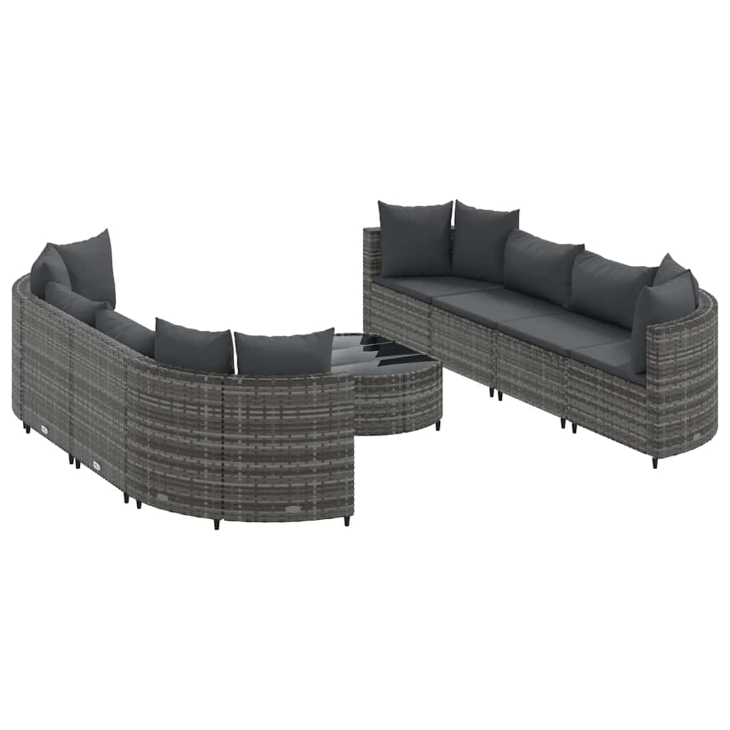 9 részes szürke polyrattan kerti ülőgarnitúra párnákkal 2