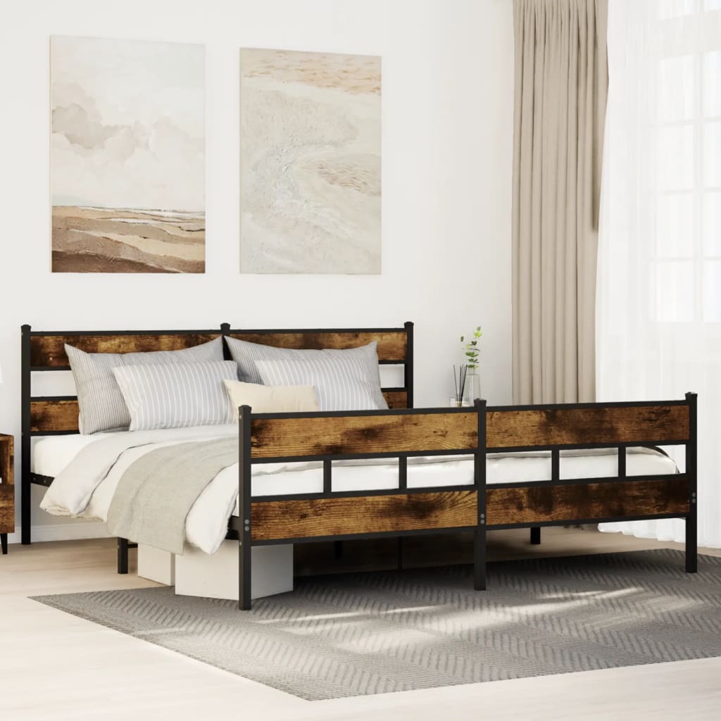 Füstös tölgy színű fém ágykeret matrac nélkül 180 x 200 cm