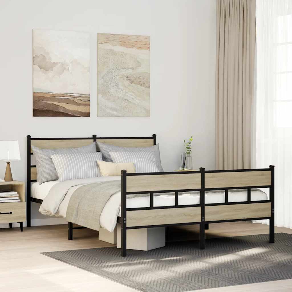 Sonoma tölgy színű fém ágykeret matrac nélkül 150 x 200 cm