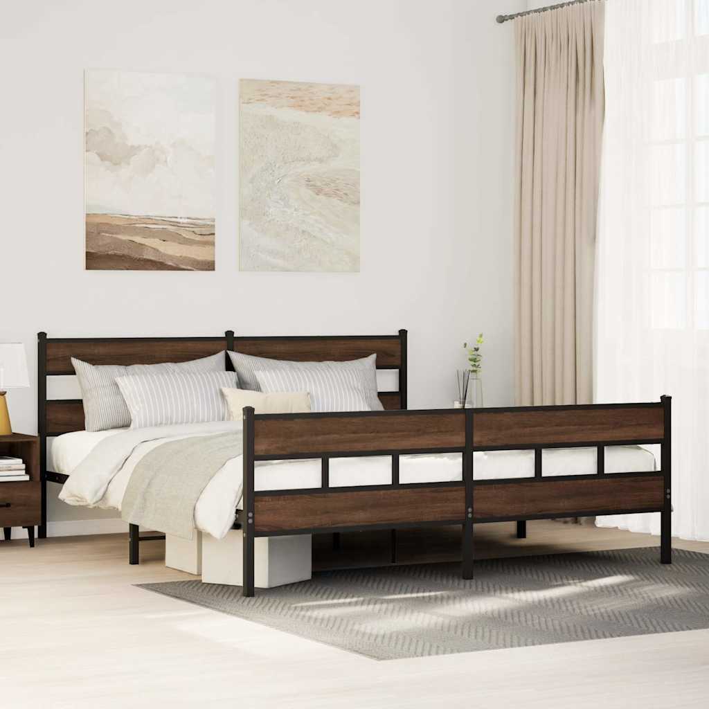 Barna tölgy színű fém ágykeret matrac nélkül 183 x 213 cm