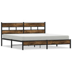 Füstös tölgy színű fém ágykeret matrac nélkül 200 x 200 cm 2