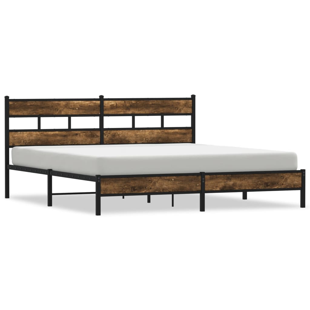 Füstös tölgy színű fém ágykeret matrac nélkül 200 x 200 cm 2