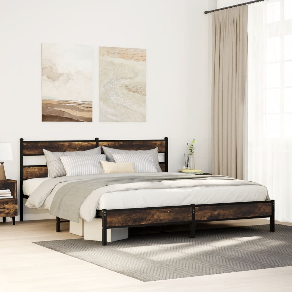 Füstös tölgy színű fém ágykeret matrac nélkül 200 x 200 cm