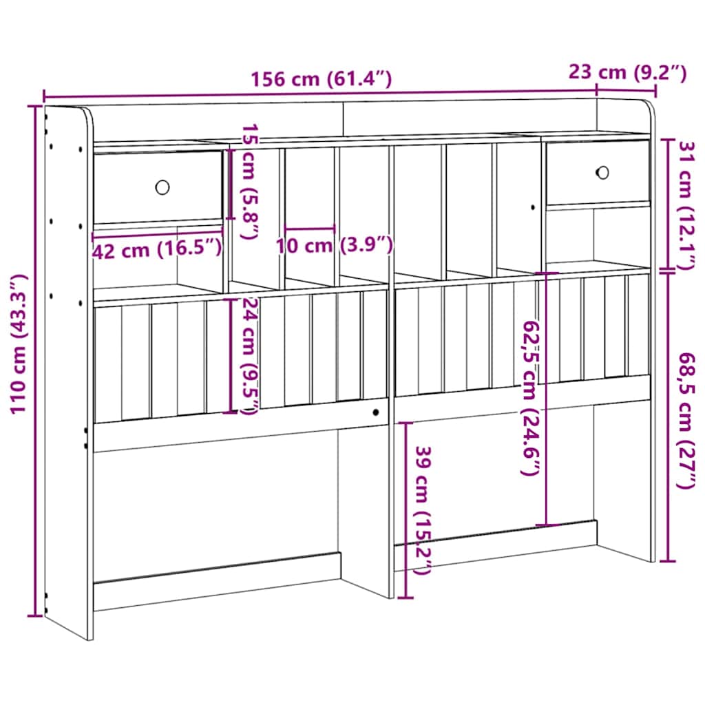 Fehér tömör fenyőfa fejtámla tárolóval 150 cm 10