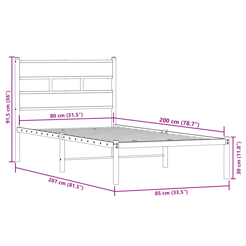 Füstös tölgy színű fém ágykeret matrac nélkül 80 x 200 cm 9