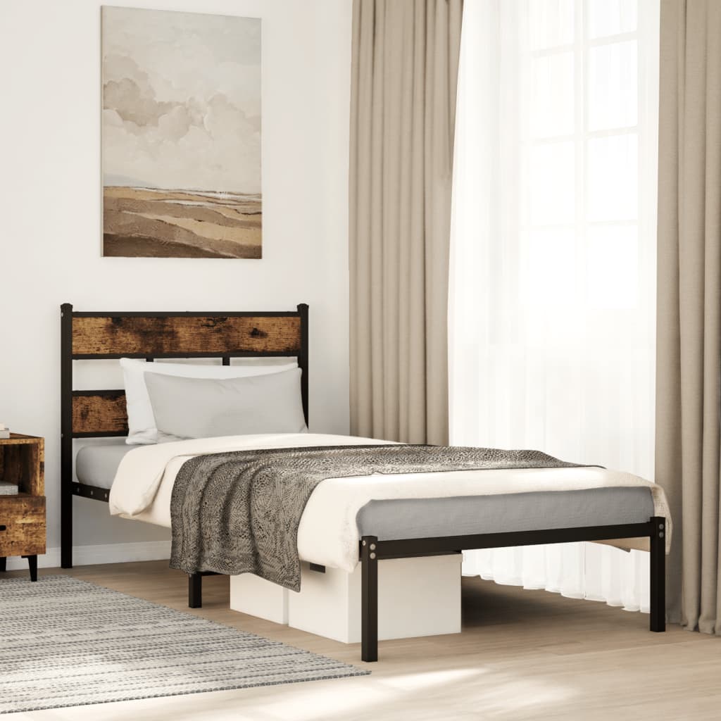 Füstös tölgy színű fém ágykeret matrac nélkül 80 x 200 cm