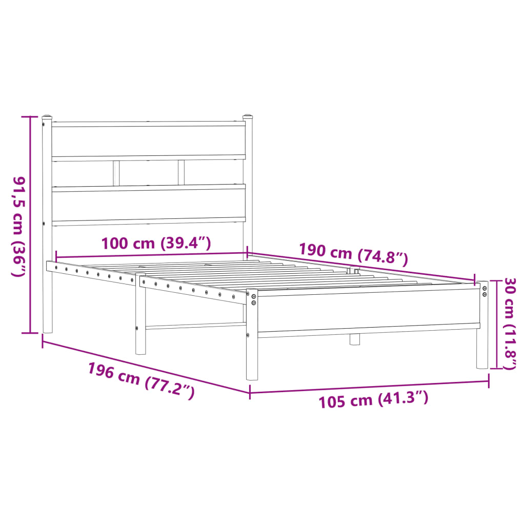Barna tölgy színű szerelt fa ágykeret matrac nélkül 90x190 cm 9