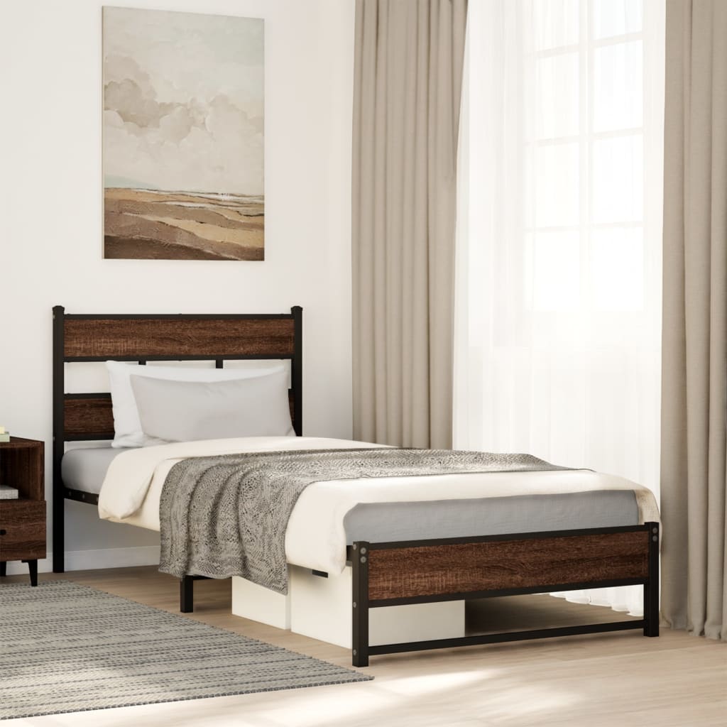Barna tölgy színű fém ágykeret matrac nélkül 75 x 190 cm