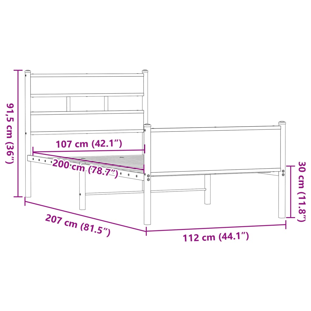 Barna tölgy színű szerelt fa ágykeret matrac nélkül 107x200 cm 9