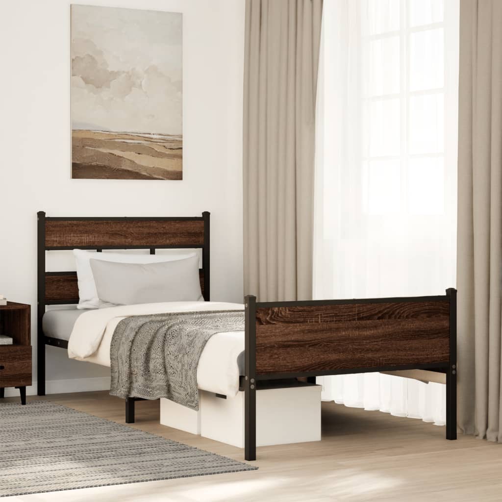 Barna tölgy színű szerelt fa ágykeret matrac nélkül 107x200 cm
