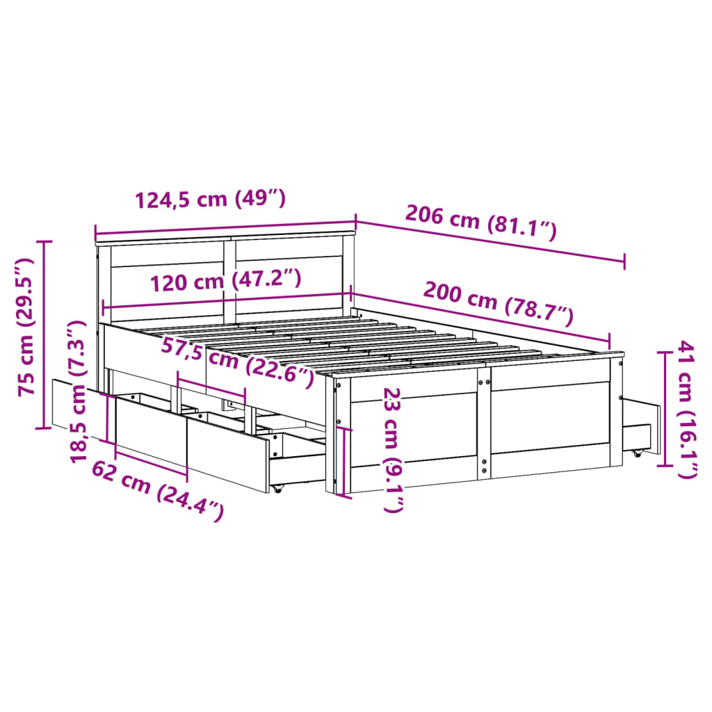 Fehér tömör fenyőfa fejtámlás ágykeret matrac nélkül 120x200 cm 13