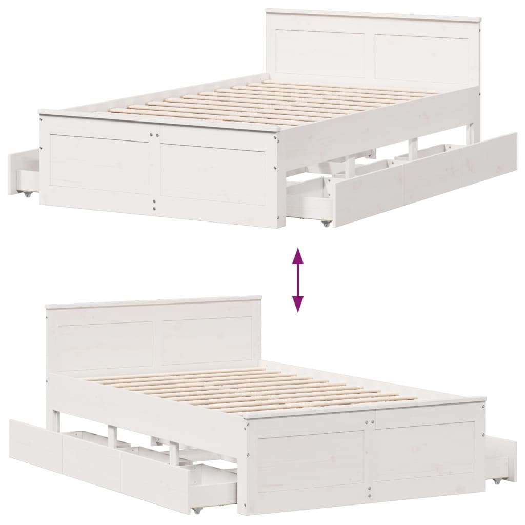Fehér tömör fenyőfa fejtámlás ágykeret matrac nélkül 120x200 cm 10