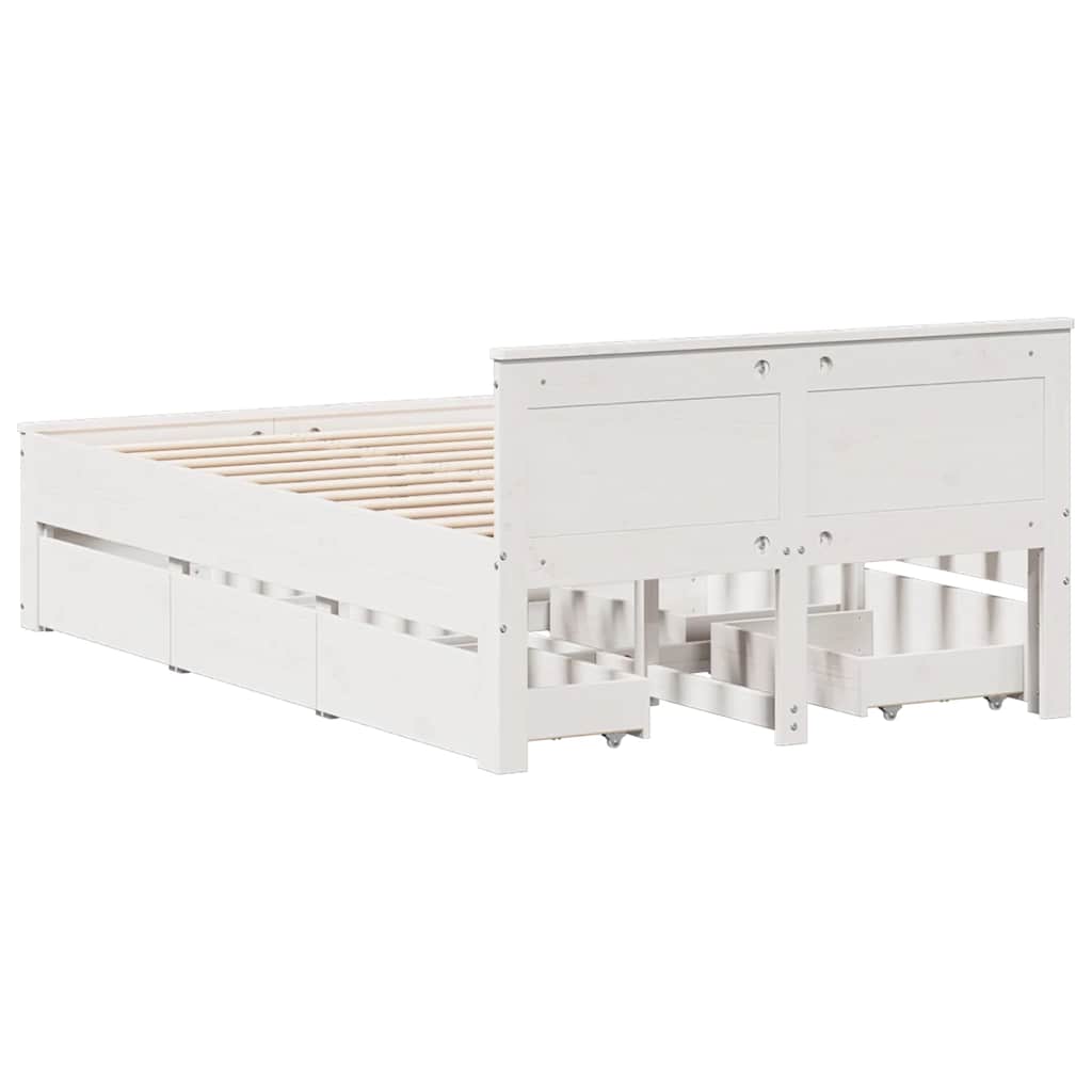 Fehér tömör fenyőfa fejtámlás ágykeret matrac nélkül 135x190 cm 6