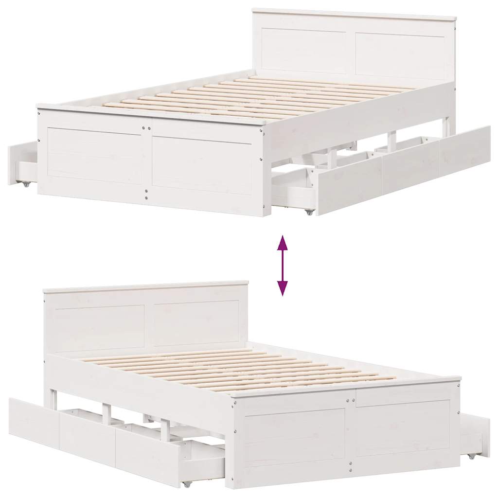 Fehér tömör fenyőfa fejtámlás ágykeret matrac nélkül 135x190 cm 10