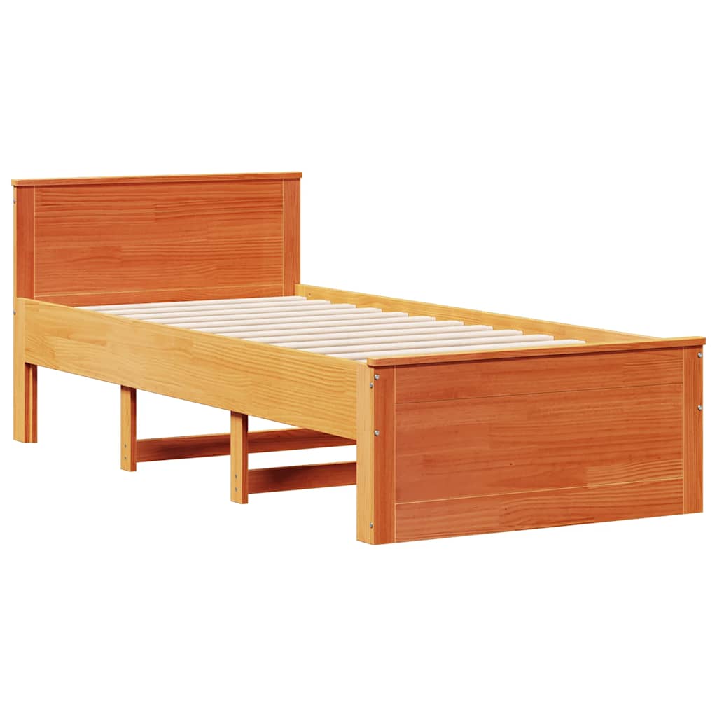 Barna tömör fenyőfa fejtámlás ágykeret matrac nélkül 90x190 cm 5