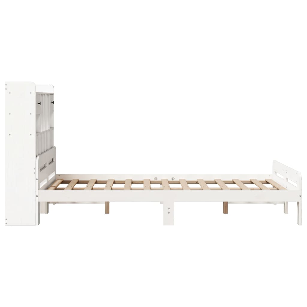 Fehér tömör fenyőfa könyvespolcos ágy matrac nélkül 135x190 cm 5
