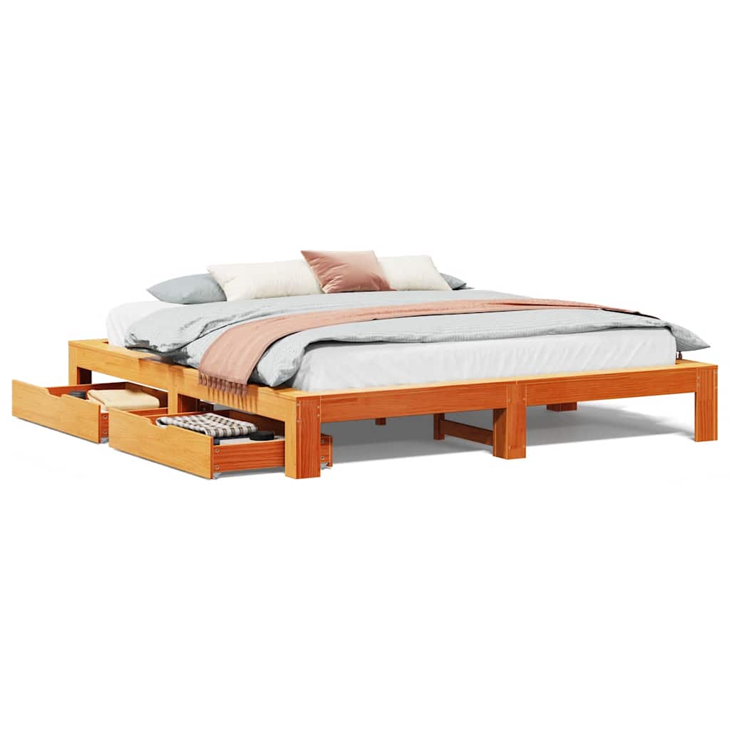 Viaszbarna tömör fenyőfa ágy matrac nélkül 200 x 200 cm 2