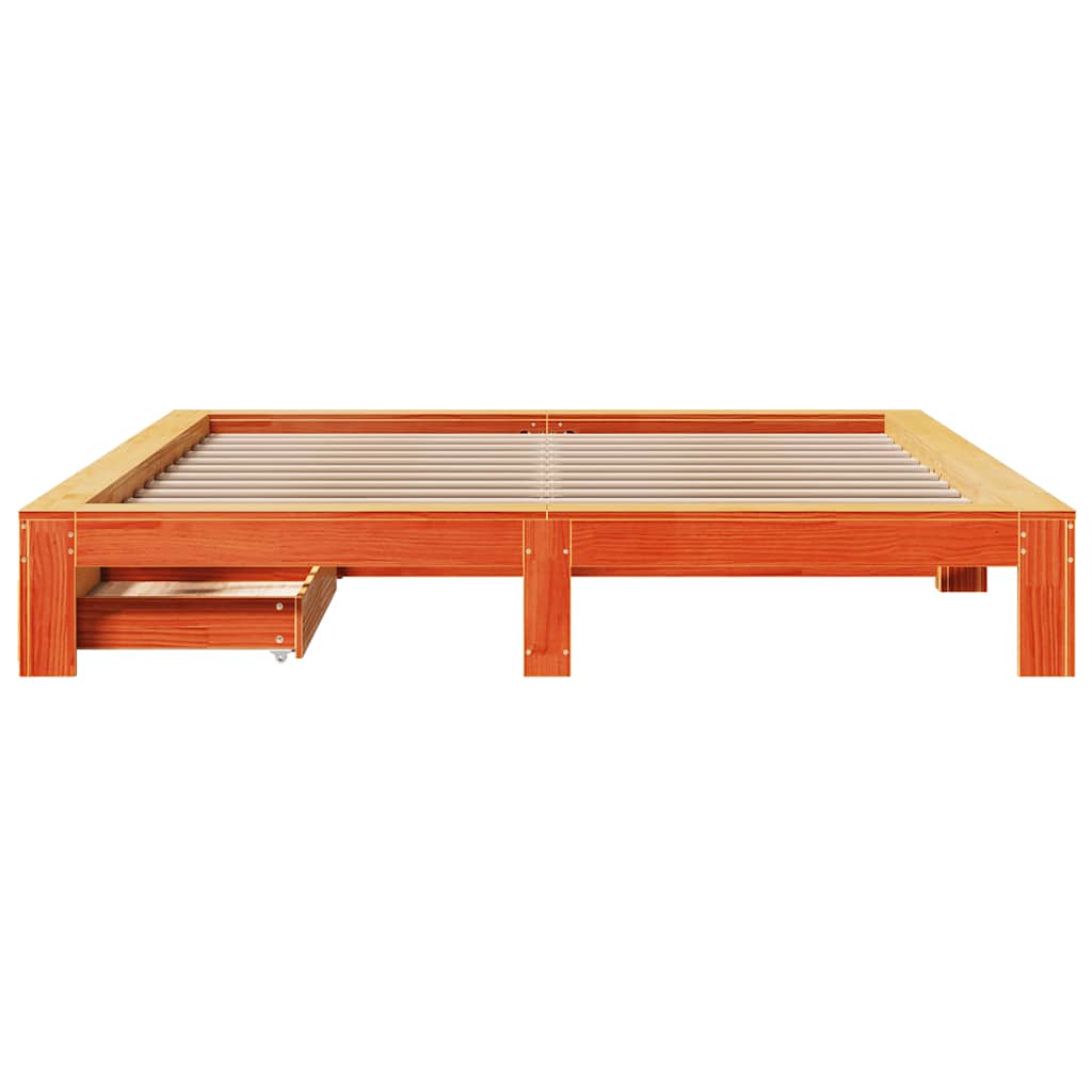 Viaszbarna tömör fenyőfa ágy matrac nélkül 200 x 200 cm 4