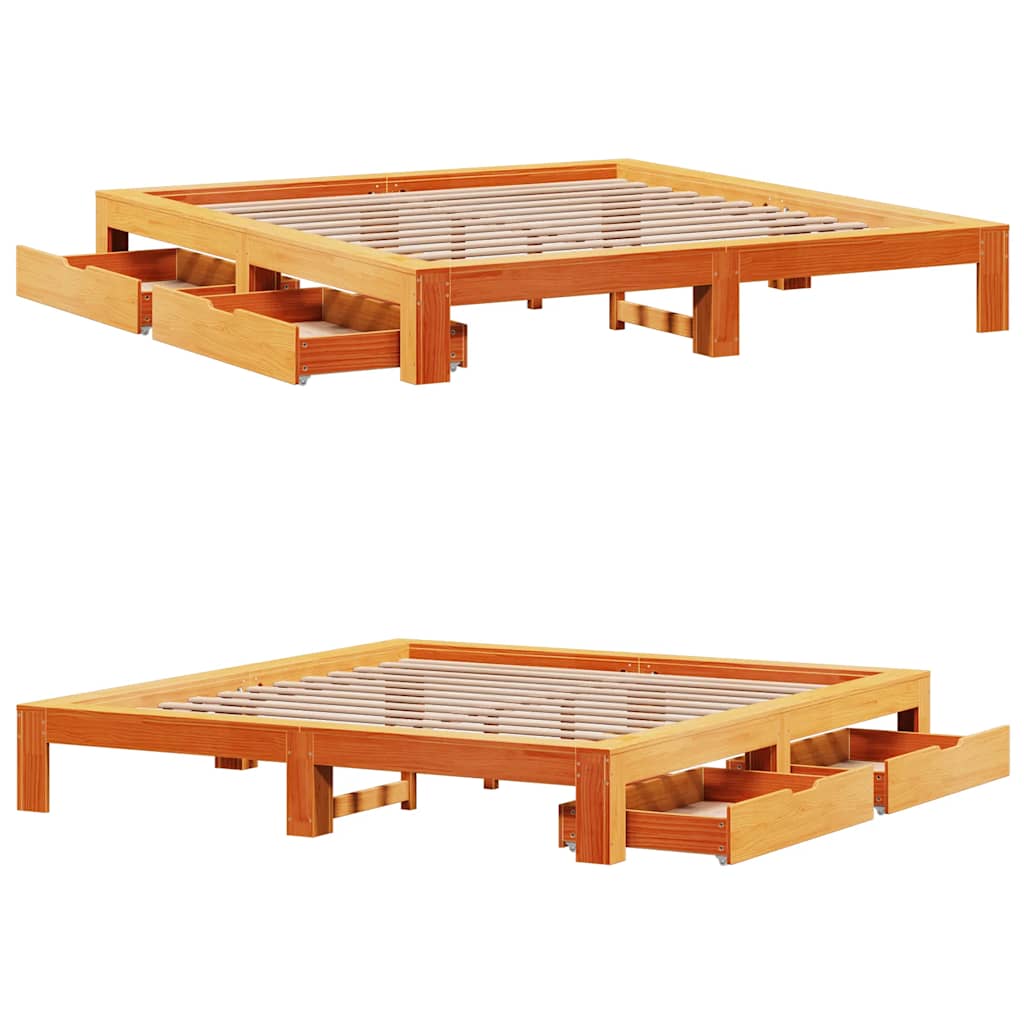 Viaszbarna tömör fenyőfa ágy matrac nélkül 200 x 200 cm 9