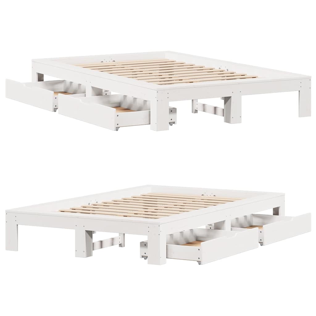 Fehér tömör fenyőfa ágy matrac nélkül 120 x 200 cm 9