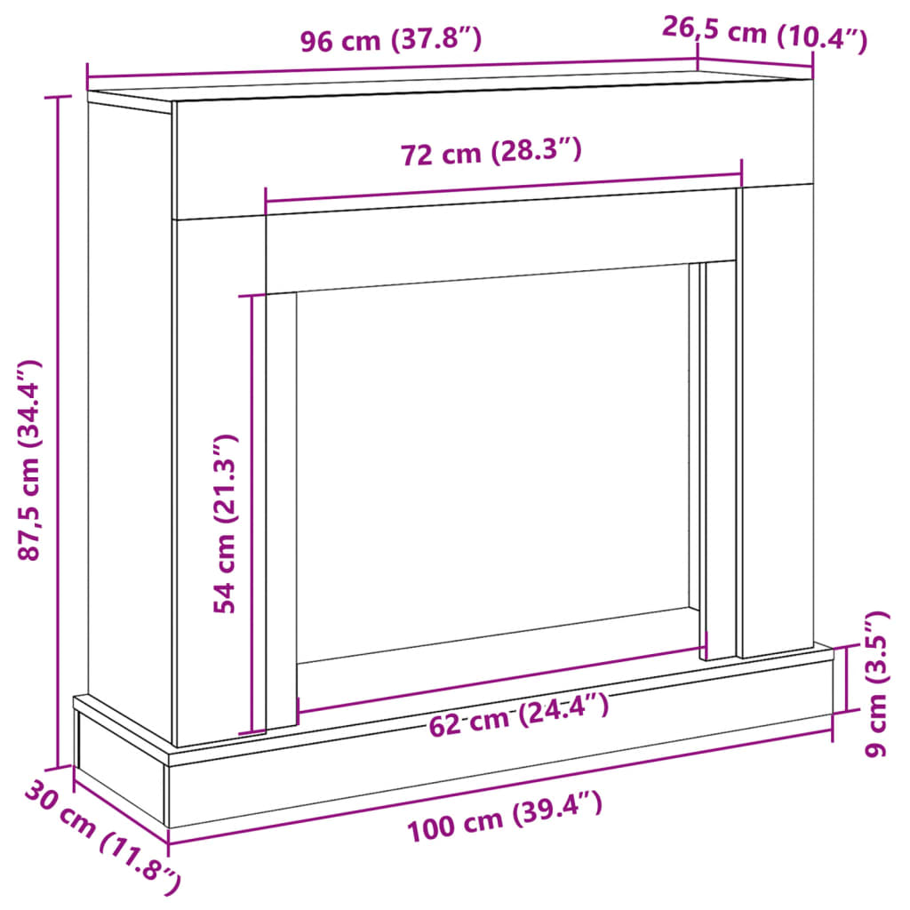 Betonszürke szerelt fa kandallóburkolat 100 x 30 x 87,5 cm 9