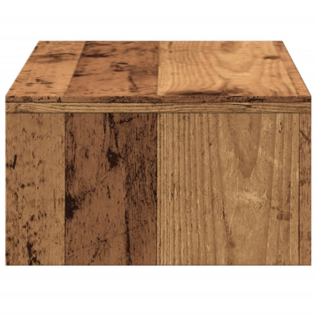 Antik fa színű szerelt fa monitorállvány fiókokkal 50x27x15 cm 6