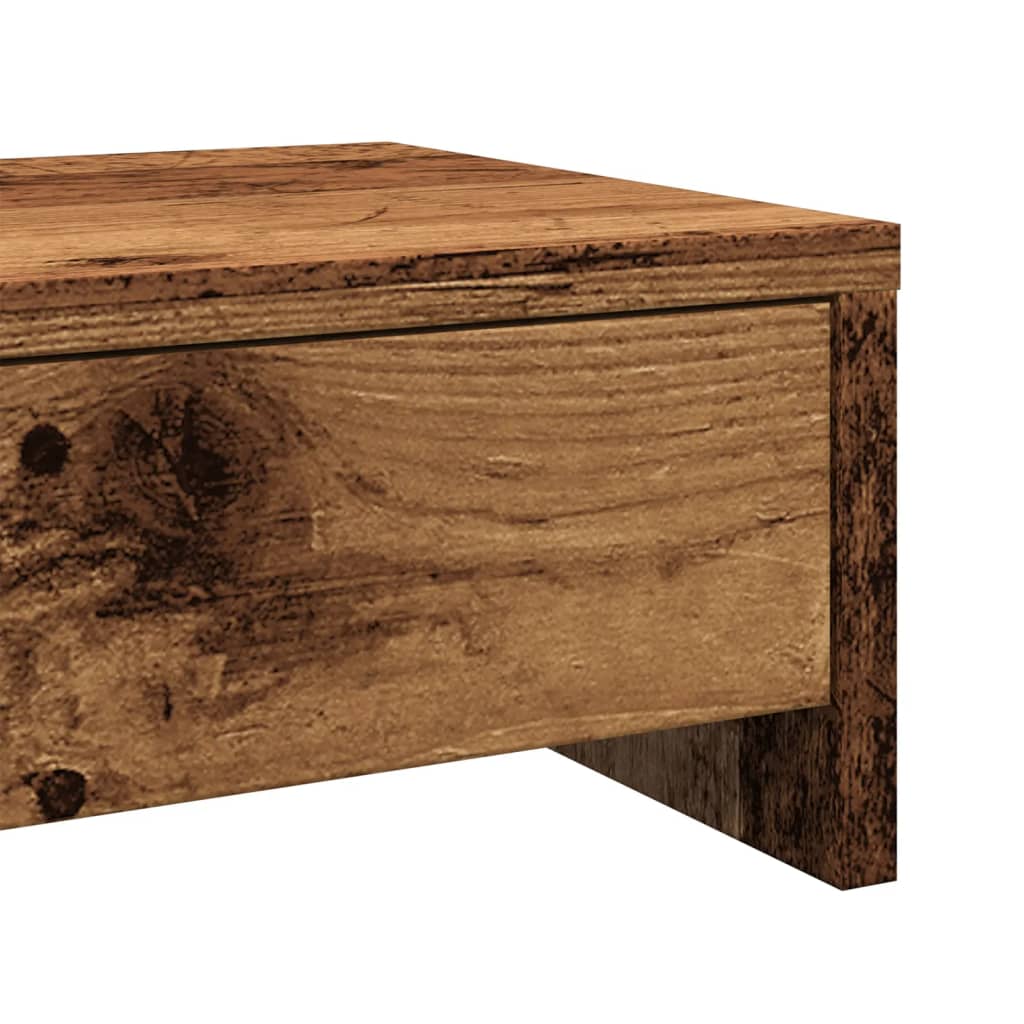 Antik fa színű szerelt fa monitorállvány fiókokkal 50x27x15 cm 8