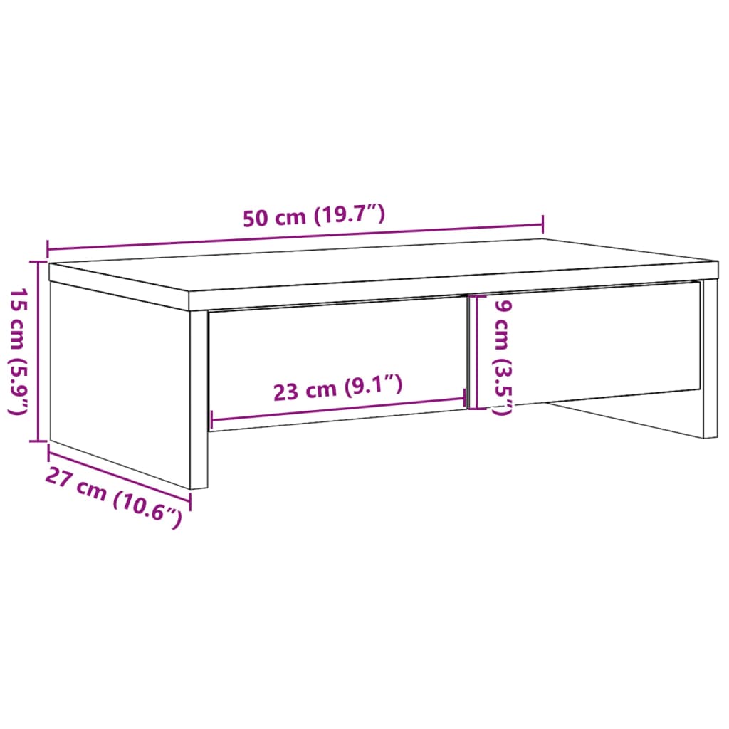 Antik fa színű szerelt fa monitorállvány fiókokkal 50x27x15 cm 10