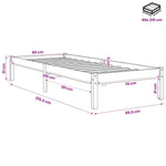 Fehér tömör fenyő extra hosszú ágykeret matrac nélkül 80x210 cm 9