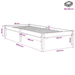Fehér tömör fenyő extra hosszú ágykeret matrac nélkül 90x220 cm 9