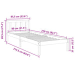 Fehér tömör fenyő extra hosszú ágykeret matrac nélkül 80x210 cm 9