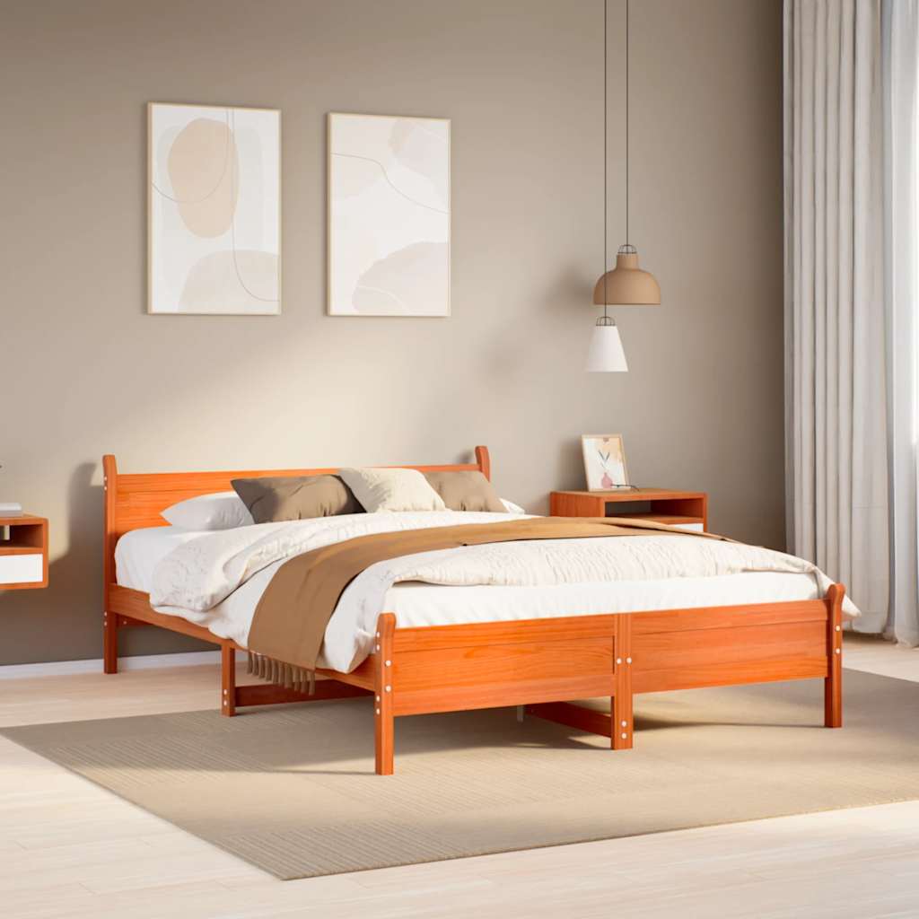 Viaszbarna tömör fenyőfa ágy matrac nélkül 120 x 200 cm