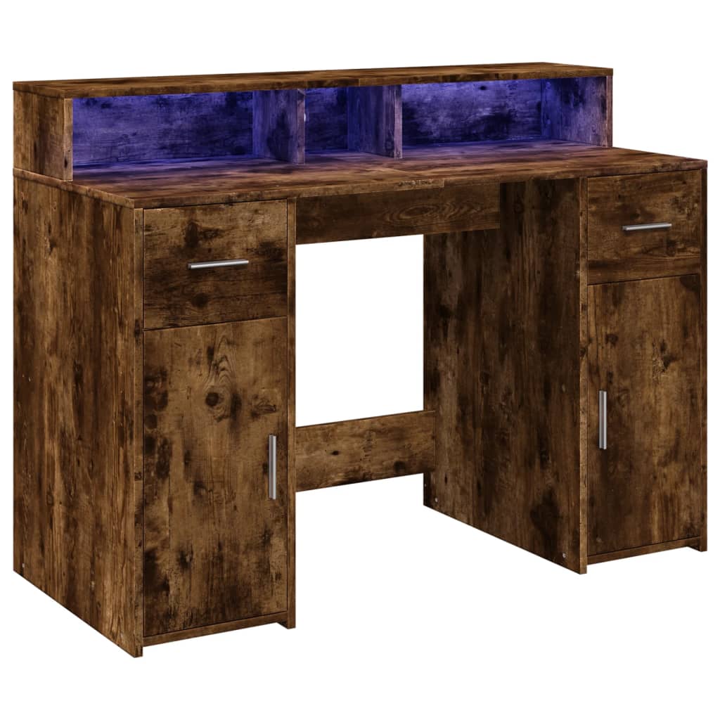Füstös tölgy színű szerelt fa íróasztal LED-ekkel 120x55x91 cm 5