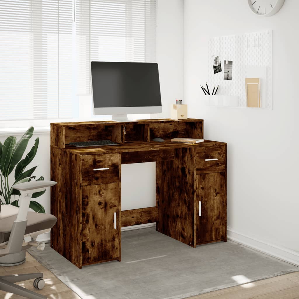 Füstös tölgy színű szerelt fa íróasztal LED-ekkel 120x55x91 cm 3