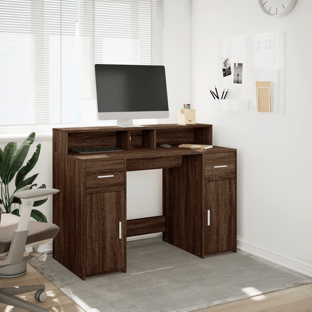 Barna tölgy színű szerelt fa íróasztal LED-ekkel 120x55x91 cm 3