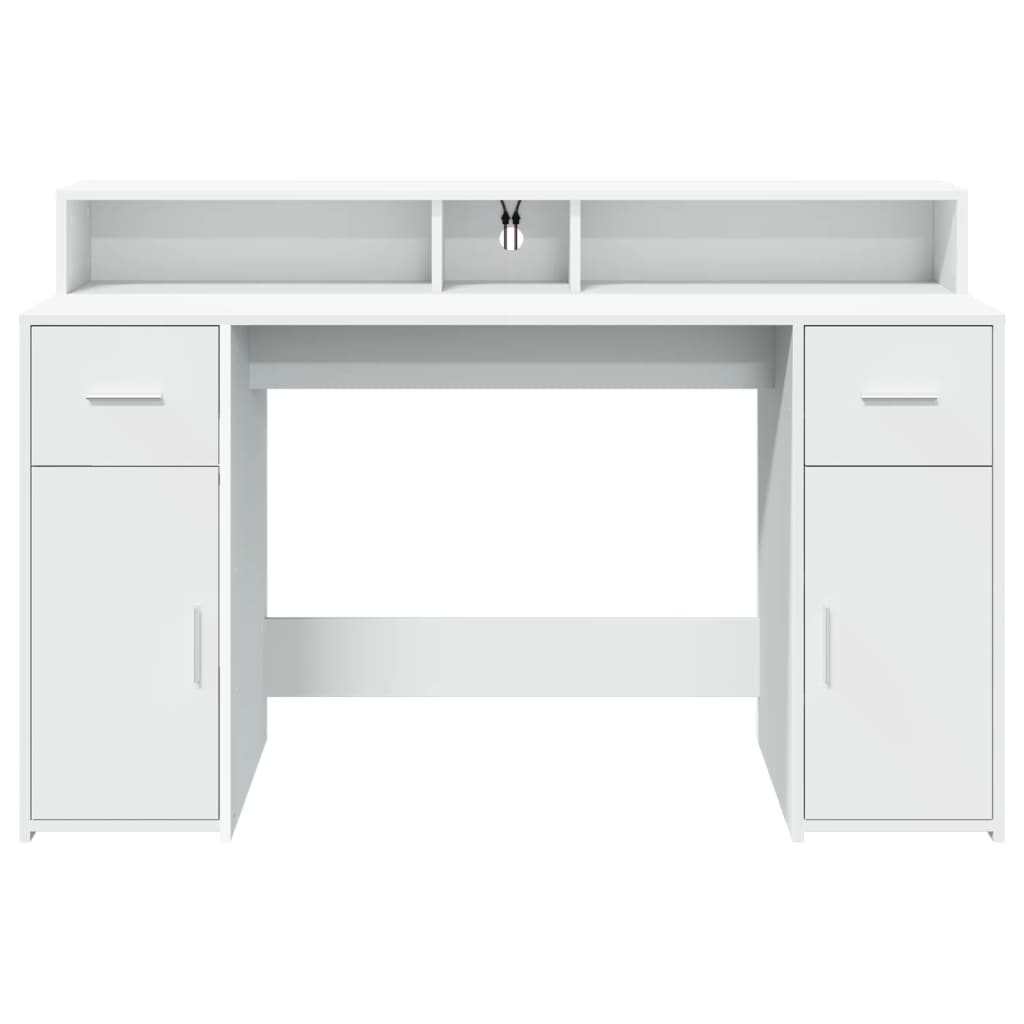 Fehér szerelt fa íróasztal LED-világítással 140 x 55 x 91 cm 6