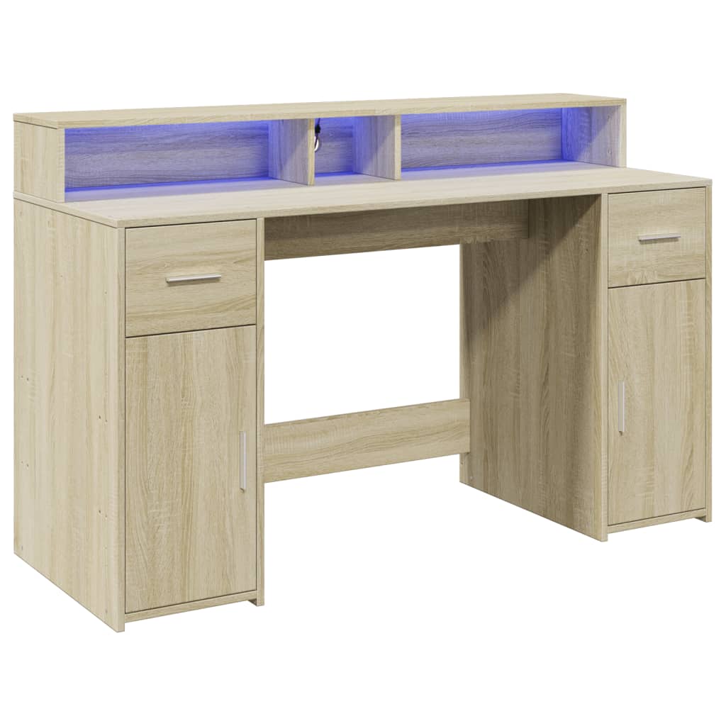 Sonoma tölgy színű szerelt fa íróasztal LED-ekkel 140x55x91 cm 5