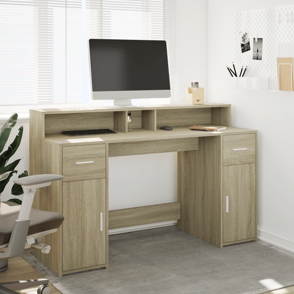 Sonoma tölgy színű szerelt fa íróasztal LED-ekkel 140x55x91 cm 3